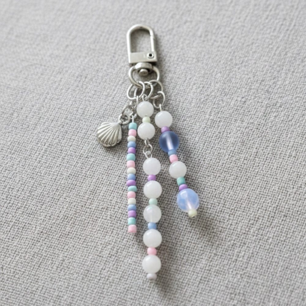 Colorful Pastel Seashell Seaglass Handmade Beaded Bag Charm Keychain